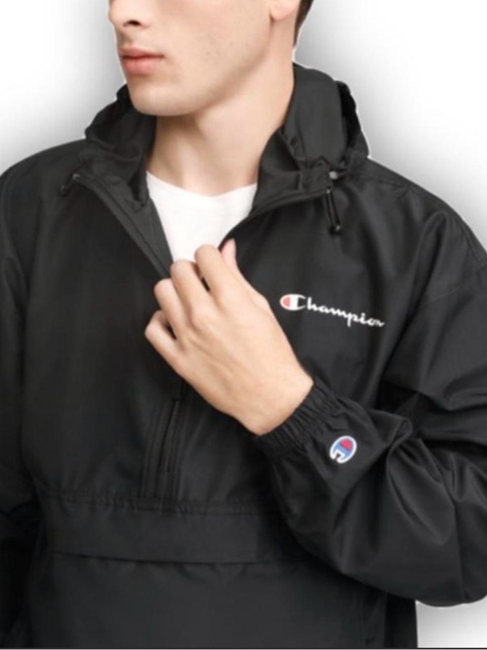 Champion Black Hooded Pullover Windbreaker